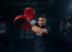 TITLE Boxing Blood Red Leather Punch Mitts -Boxing Promotions Shop BRMMPMRD 3