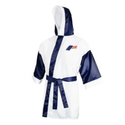 Fighting Full Length Robe -Boxing Promotions Shop FFLR WH BL 1