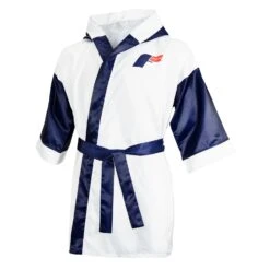 Fighting Full Length Robe -Boxing Promotions Shop FFLR WH BL 2