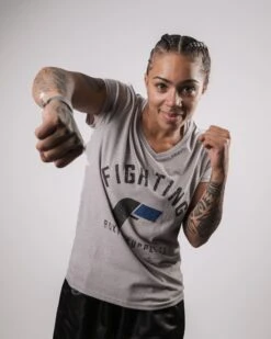 Fighting Women's Distressed V-Neck Tee 10 Fighting Women's Distressed V-Neck Tee -Boxing Promotions Shop FSWTS14 GR