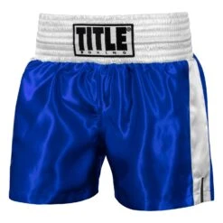 TITLE Boxing Professional Women’s Satin Striped Boxing Trunks -Boxing Promotions Shop TPBTW2 BL WH 1
