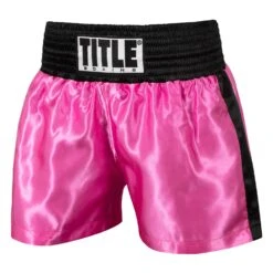 TITLE Boxing Professional Women’s Satin Striped Boxing Trunks -Boxing Promotions Shop TPBTW2 PK BK 1
