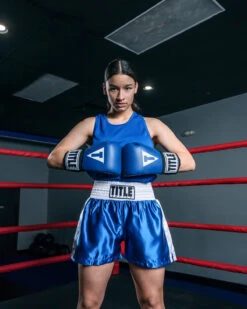 TITLE Boxing Professional Women’s Satin Striped Boxing Trunks -Boxing Promotions Shop TPBTW2BLWH 3