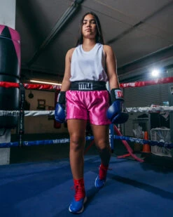 TITLE Boxing Professional Women’s Satin Striped Boxing Trunks -Boxing Promotions Shop TPBTW2PK 1