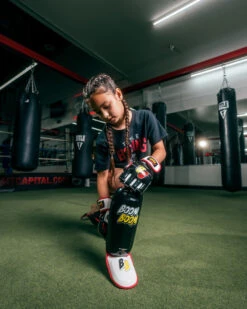 BOOM BOOM Boxing Bomber Youth Shin Guards -Boxing Promotions Shop bbbsgy y bk 1